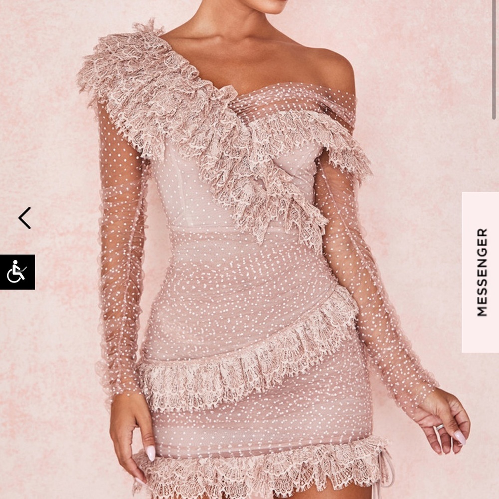 BLUSH LACE FRILL MINI DRESS